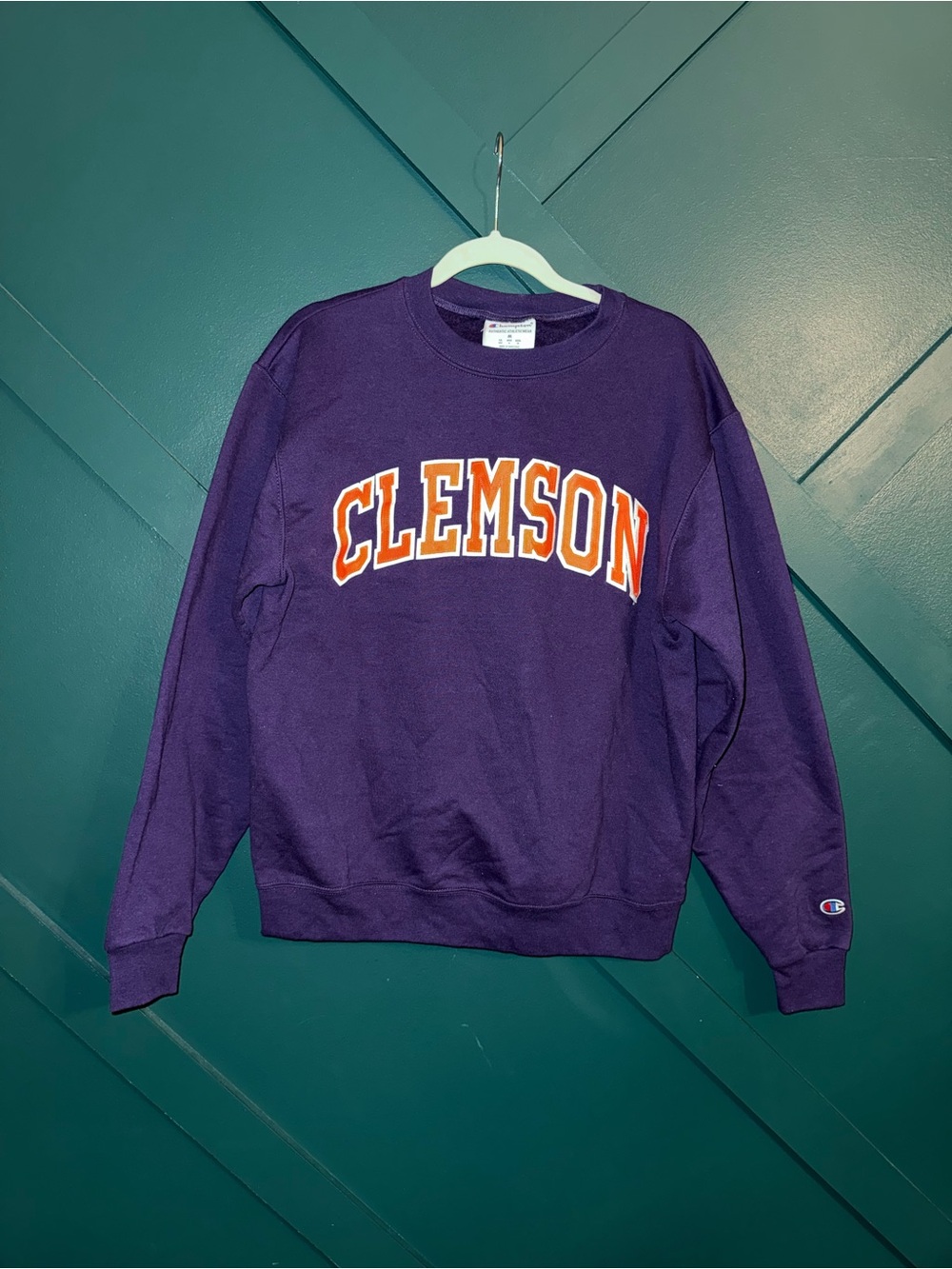 Vintage Champion Clemson Tigers Purple Sweatshirt Orange & White Logo - Picture 2 of 8